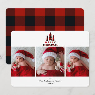 Invitation Red Plaid Joyeux Noël Fête 3 Photos Photo