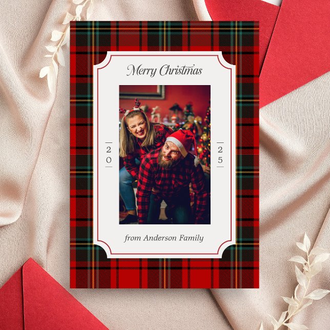Invitation Red Plaid Merry Christmas Holiday (Red Plaid Modern Merry Christmas Holiday Card)