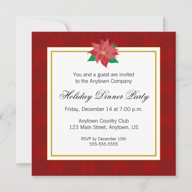 Invitation Red Poinsettia Corporate Dinner Party (Devant)