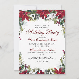 Invitation Red Poinsettia CORPORATE Fête de Noël