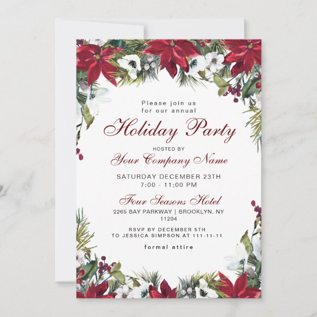 Invitation Red Poinsettia CORPORATE Fête de Noël (Devant)
