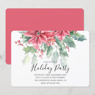 Invitation Red Poinsettia Floral Greenery Chic Holiday Party