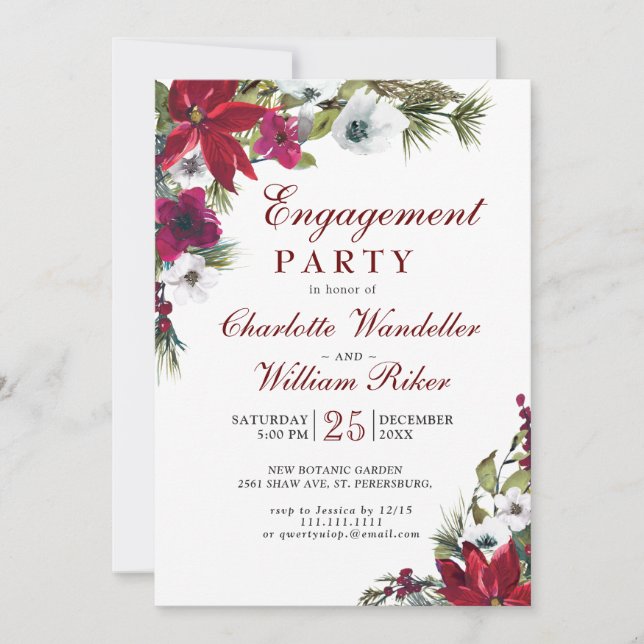 Invitation Red Poinsettia Floral Noël (Devant)
