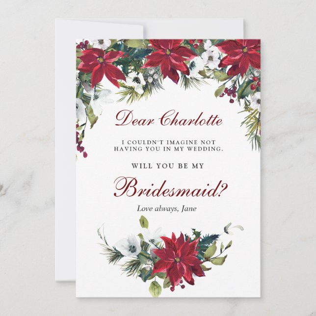 Invitation Red Poinsettia Floral Serez-Vous Ma Femme D'Accuei (Devant)
