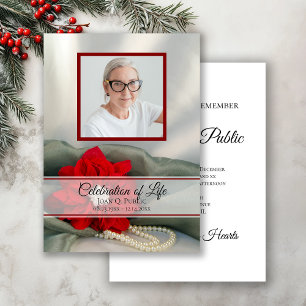 Invitation Red Poinsettia Pearls Célébration de la vie