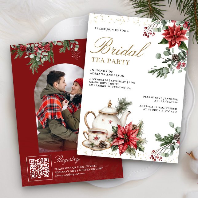 Invitation Red Poinsettia Tea Party Fête des mariées (Créateur téléchargé)