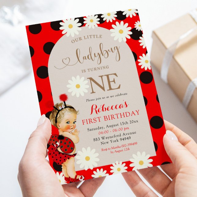 Invitation Red Polkadot Ladybug Daisy Blonde Premier annivers (Créateur téléchargé)