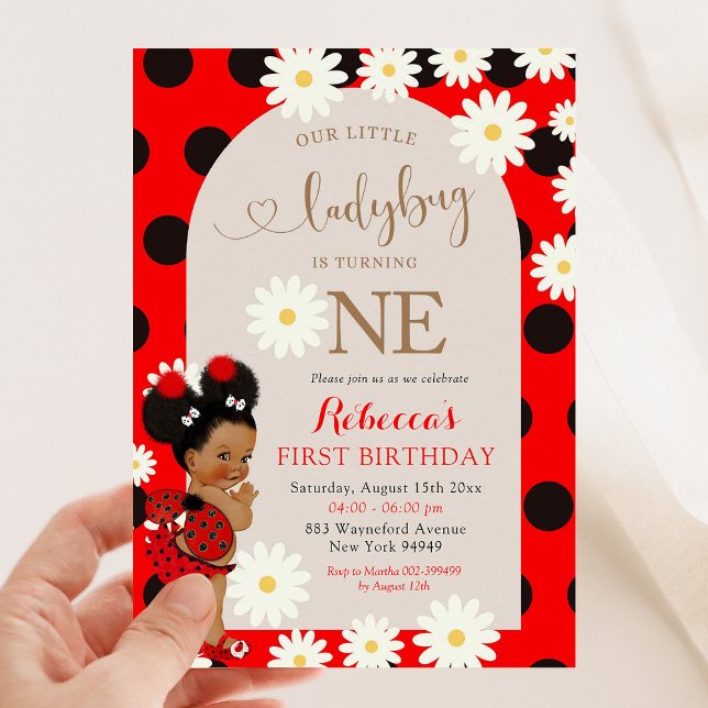 Invitation Red Polkadot Ladybug Daisy Premier anniversaire (Créateur téléchargé)