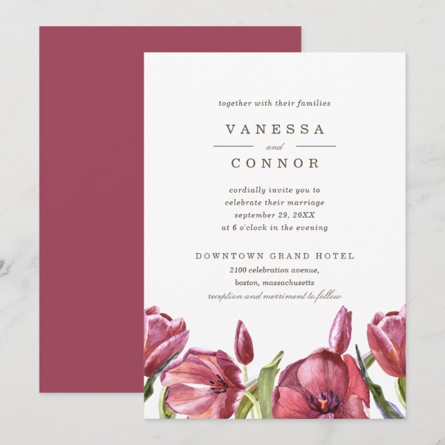 Invitation Red Poppies Elegant Boho Floral Mariage (Devant / Derrière)
