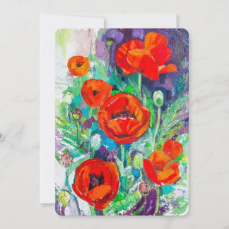 Invitation Red Poppies Impasto Art Floral