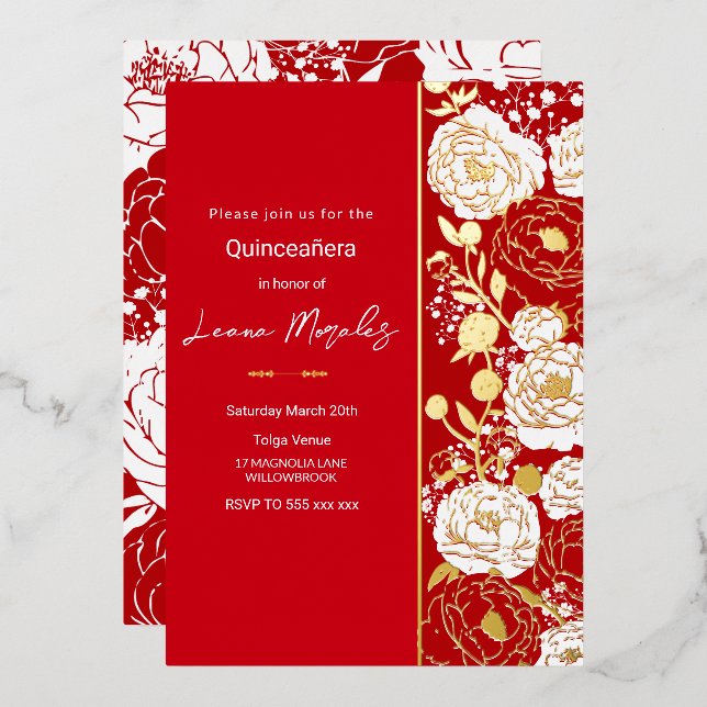 Invitation Red Quinceañera Foil (Recto/Verso)