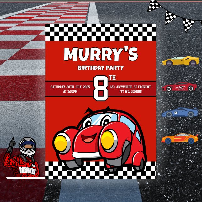 Invitation Red Race Car Anniversaire 8ème anniversaire (Créateur téléchargé)