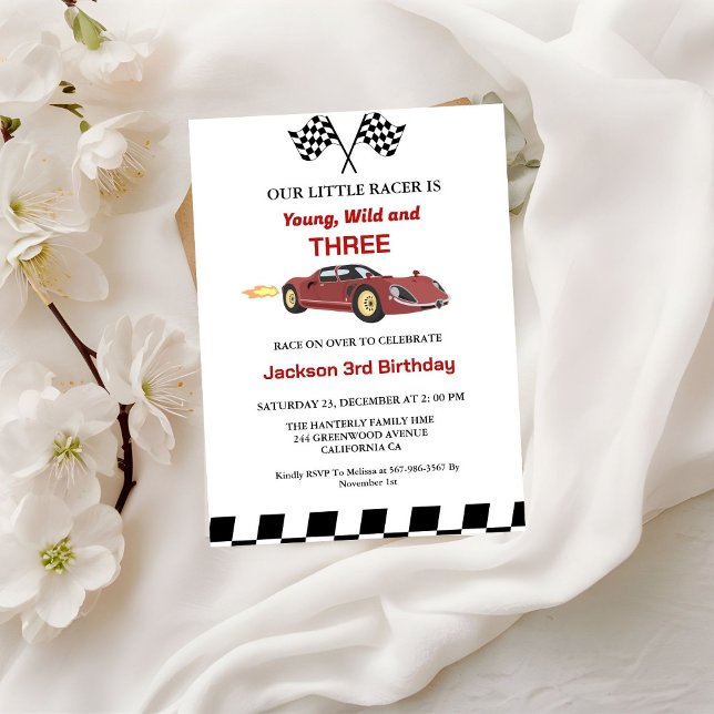 Invitation Red Race Car Boy 3e fête d'anniversaire (Créateur téléchargé)
