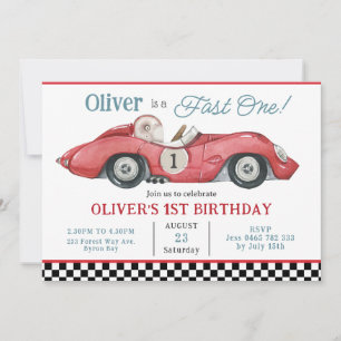 Invitation Red Race Car Fast One 1er fête d'anniversaire
