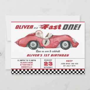 Invitation Red Race Car Fast One 1er fête d'anniversaire