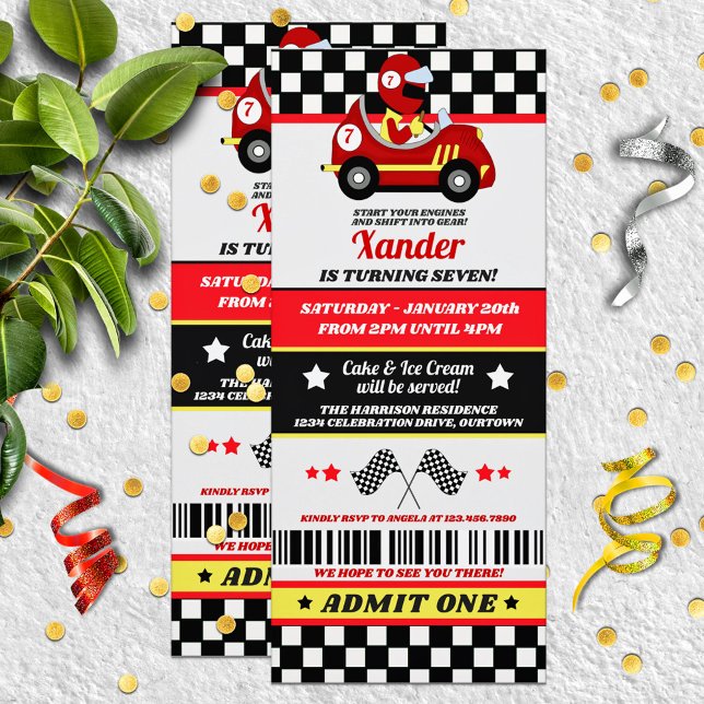 Invitation Red Race Voiture Style Billetterie Anniversaire (Créateur téléchargé)