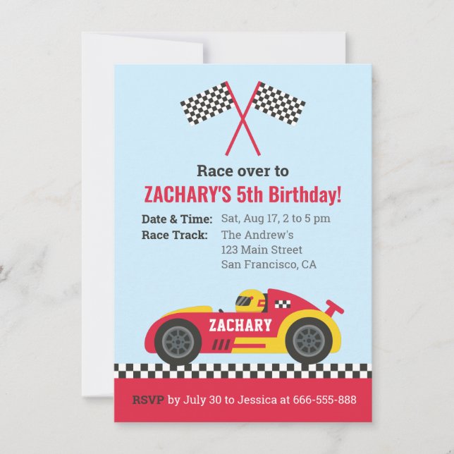 Invitation Red Racing Car Anniversaire de enfant Party (Devant)