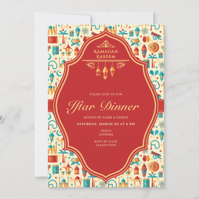 Invitation Red Ramadan moderne Kareem Iftar Dîner de l'Aïd (Devant)