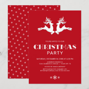 Invitation Red Reindeer Blanc Noël