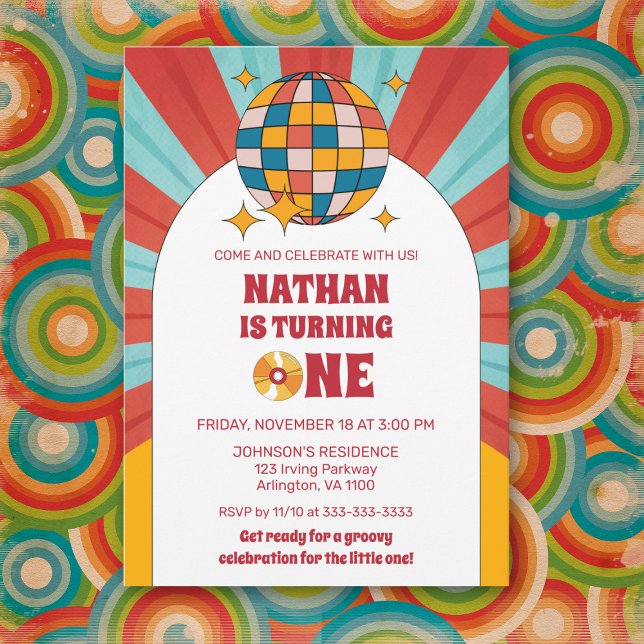Invitation Red Retro 1er Anniversaire de enfant Super Party V (Créateur téléchargé)