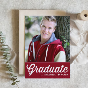 Invitation Red Retro Bold Typographie Photo Graduation