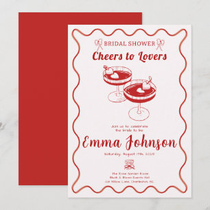 Invitation Red Retro Bridal Shower Main tirée