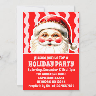 Invitation Red Retro Santa Claus Red Ric Rac Noël