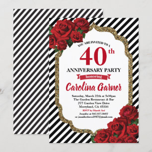 Invitation Red rose 40e anniversaire mariage de l'invitation