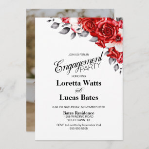 Invitation Red Rose Floral Photo Party