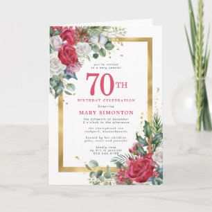 Invitation Red Rose Gold Holly 70e fête d'anniversaire