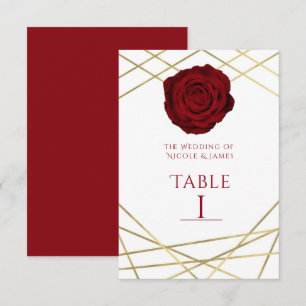 Invitation Red Rose & Gold Lines Floral Elegant Numéro de tab