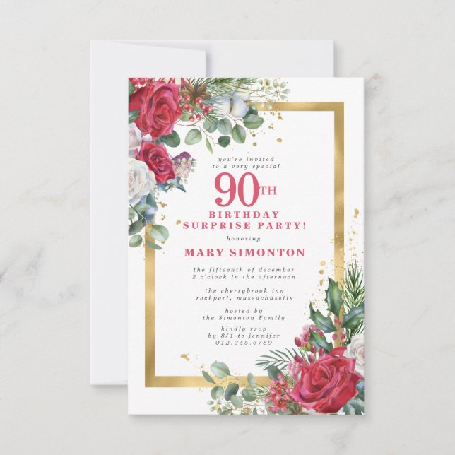 Invitation Red Rose Holly 90e Surprsie Party (Devant)