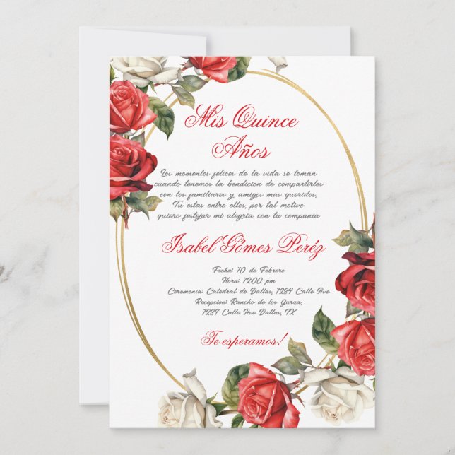 Invitation Red Rose Quinceanera (Devant)