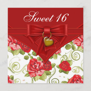 Invitation Red Rose Red Gold Sweet sixteen fête d'anniversair