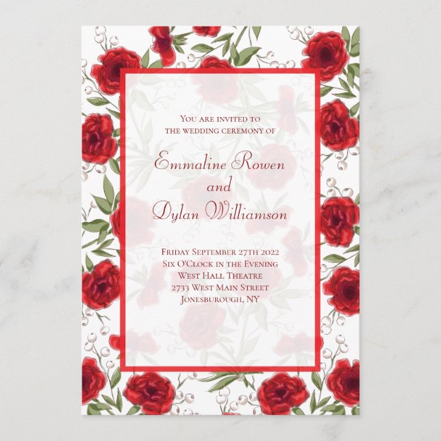 Invitation Red Rose Romantic Wedding (Devant)