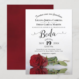 Invitation Red Rose romantique espagnol Boda Mariage