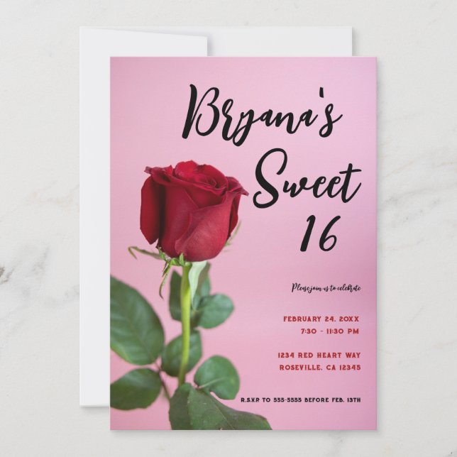 Invitation Red Rose Rose Sweet 16 Anniversaire Fête Invitatio (Devant)