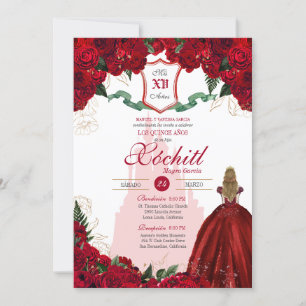 Invitation Red Rose Royal Princess Elegant Quinceanera