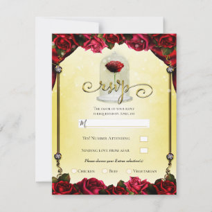 Invitation Red Rose Yellow Gold Princesse Sparkle Party RSVP
