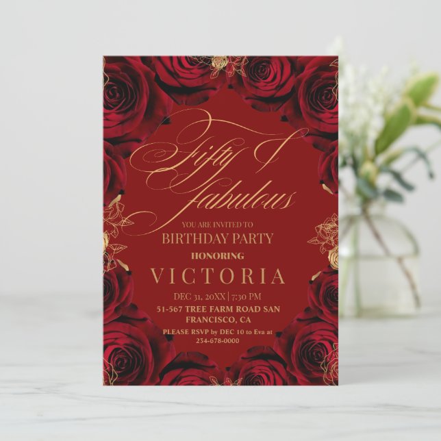 Invitation Red Roses 50e & fabuleuse fête d'anniversaire (Debout devant)