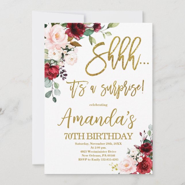 Invitation Red Roses, Chut c'est un anniversaire surprenant (Devant)
