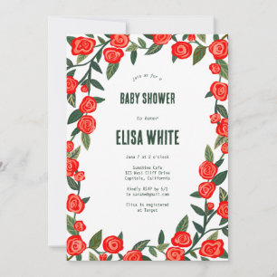 Invitation Red Roses CUSTOM QR Code BABY SHOWER