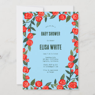Invitation Red Roses CUSTOM QR Code BABY SHOWER