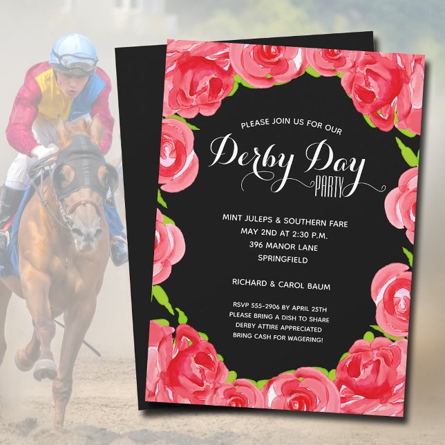 Invitation Red Roses Derby (Red Roses Derby Race Party Invitations - INSTANT DOWNLOAD and/or PRINTED )