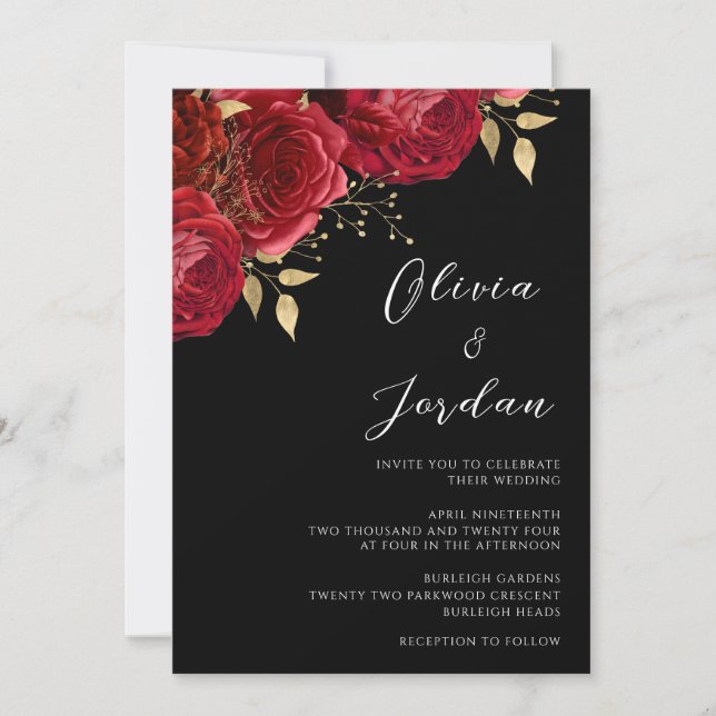 Invitation Red Roses Élégant Mariage moderne (Devant)
