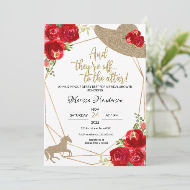 Invitation Red Roses Kentucky Derby Fête des mariées (Debout devant)