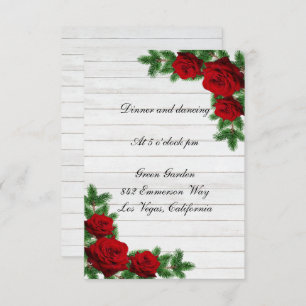 Invitation Red Roses Pine Branche Noël Mariage Réception