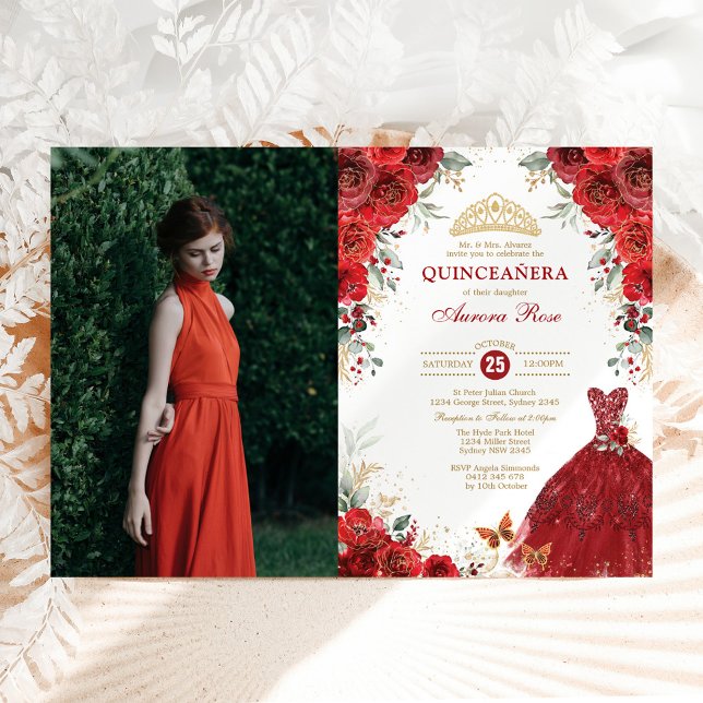 Invitation Red Roses Quinceañera Mis Quince Anos Photo (Créateur téléchargé)