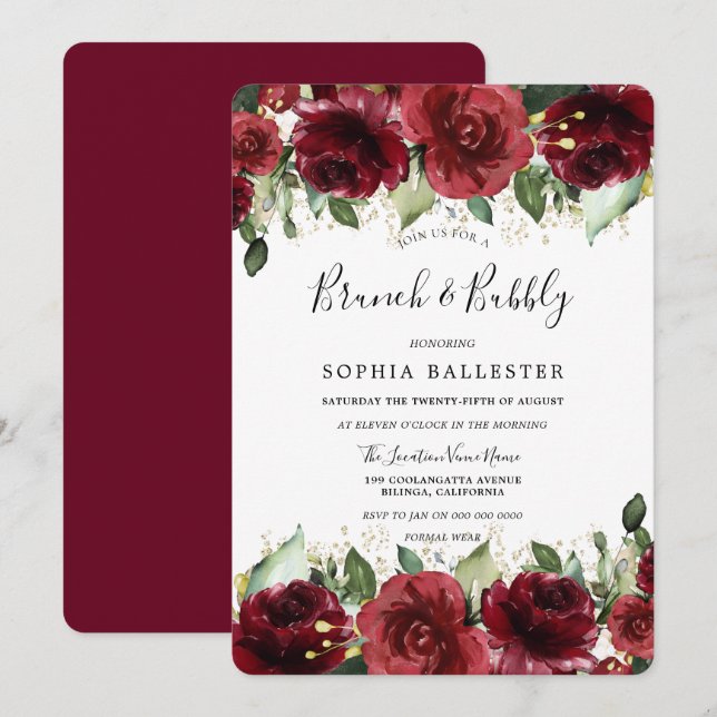 Invitation Red Roses Romantique Brunch & Fête des mariées Bub (Devant / Derrière)
