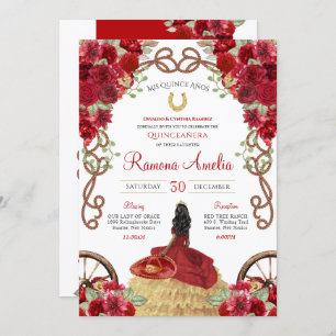 Invitation Red Roses Rustique Charro Western Quinceañera